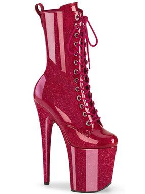 Fuchsia Pink Glitter 8" Heel Platform Ankle Boots | Festival Dance Shoes